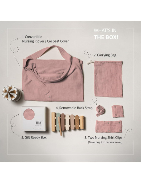 Cubierta de Lactancia 5-en-1 Nilsa Algodón Muslín Rosa