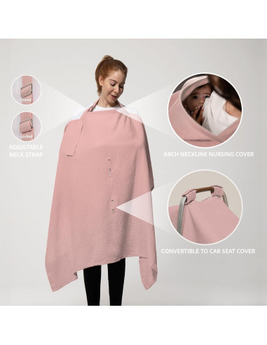Cubierta de Lactancia 5-en-1 Nilsa Algodón Muslín Rosa