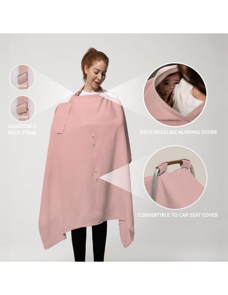 Cubierta de Lactancia 5-en-1 Nilsa Algodón Muslín Rosa