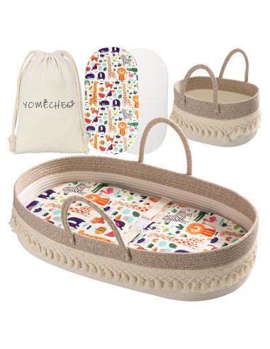 Cesta para Cambiar Bebés Boho con Almohadilla Impermeable