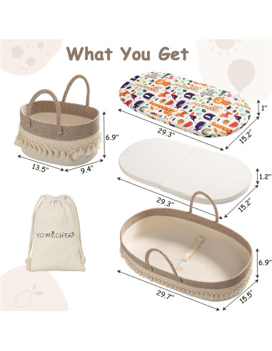 Cesta para Cambiar Bebés Boho con Almohadilla Impermeable