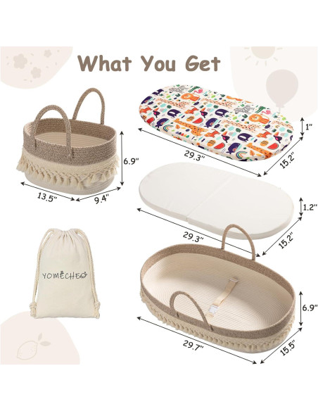 Cesta para Cambiar Bebés Boho con Almohadilla Impermeable