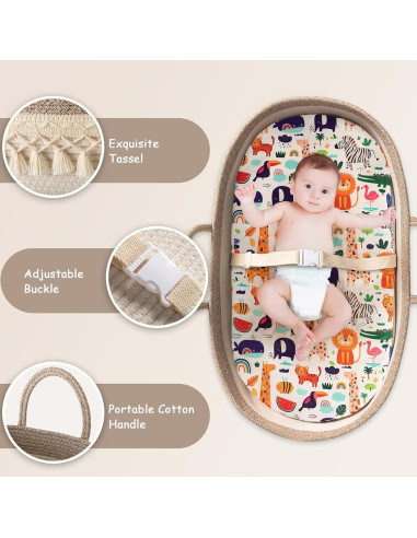 Cesta para Cambiar Bebés Boho con Almohadilla Impermeable