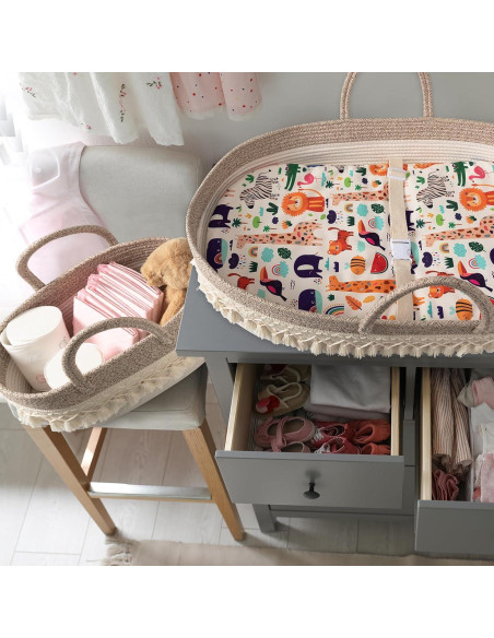 Cesta para Cambiar Bebés Boho con Almohadilla Impermeable