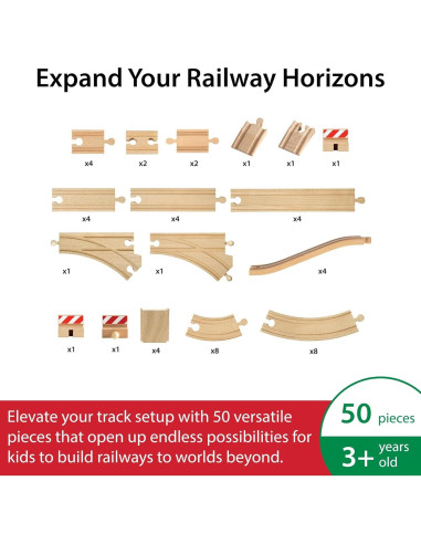 Paquete de Pistas de Tren de Madera BRIO - 50 Piezas - FSC