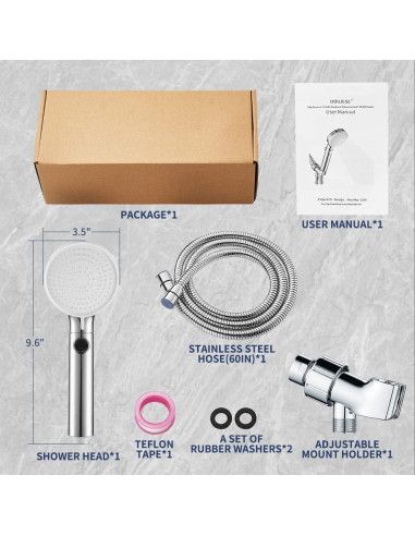 Cabezal de Ducha DOILIESE Alta Presión 3 Modos Cromado 1.52m