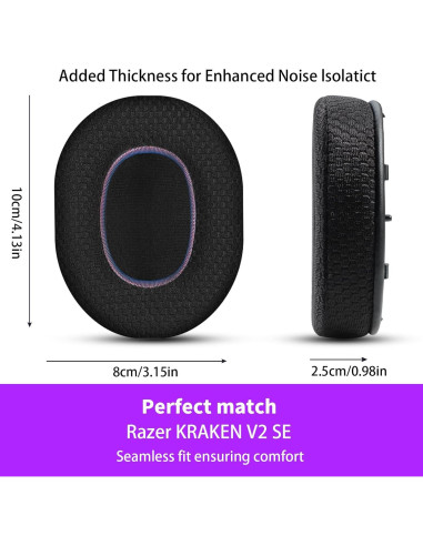 Almohadillas de Repuesto Jomwag Malla Transpirable para Razer Kraken V2 SE