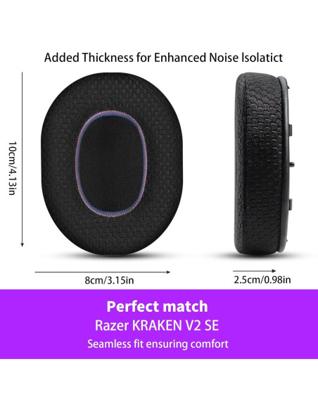 Almohadillas de Repuesto Jomwag Malla Transpirable para Razer Kraken V2 SE