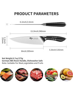 Cuchillo de Chef 20 cm MAD SHARK Acero Inoxidable Negro 2