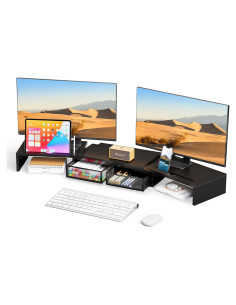 Soporte Elevador para Doble Monitor ZIFTY con Cajones Negro