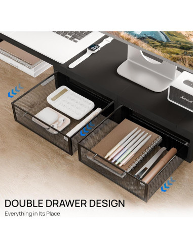 Soporte Elevador para Doble Monitor ZIFTY con Cajones Negro