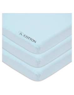 Sábanas Ajustadas de Algodón 100% Compañía Americana de Bebés - Paquete de 3 para Cuna Mini Azul