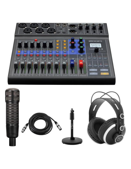 Mezclador Portátil Zoom LiveTrak L-8 con Micrófono RE320 y Auriculares