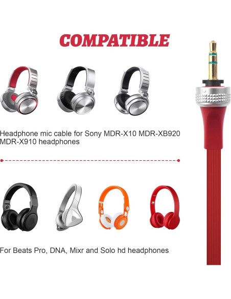 Cable de Audio 3.5mm Gneinour con Micrófono 1.2m Rojo