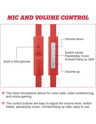 Cable de Audio 3.5mm Gneinour con Micrófono 1.2m Rojo