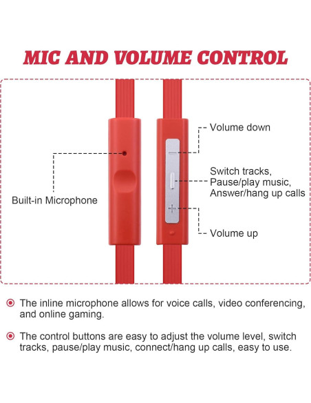 Cable de Audio 3.5mm Gneinour con Micrófono 1.2m Rojo