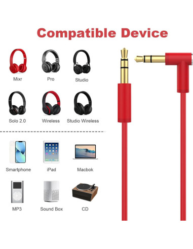 Cable de audio 3.5mm Lusgawer para auriculares Beats Solo 3 Rojo