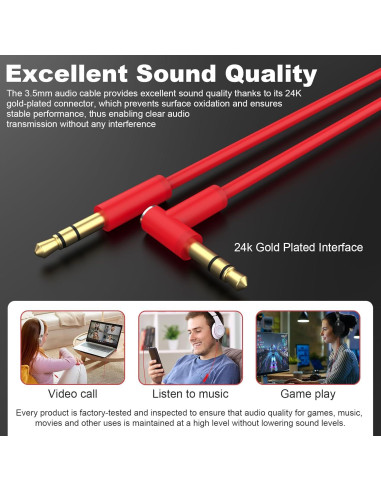 Cable de audio 3.5mm Lusgawer para auriculares Beats Solo 3 Rojo