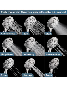 Cabezal de Ducha DUCHAS BRILLANTES 9 Funciones Níquel Cepillado 2