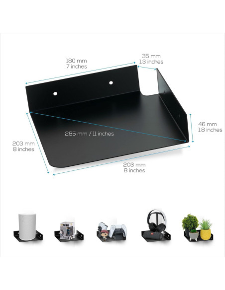 Estante de esquina de metal Brainwavz 20.32 cm negro