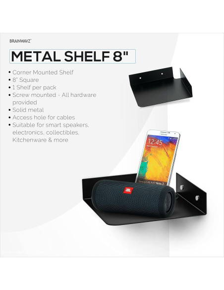 Estante de esquina de metal Brainwavz 20.32 cm negro