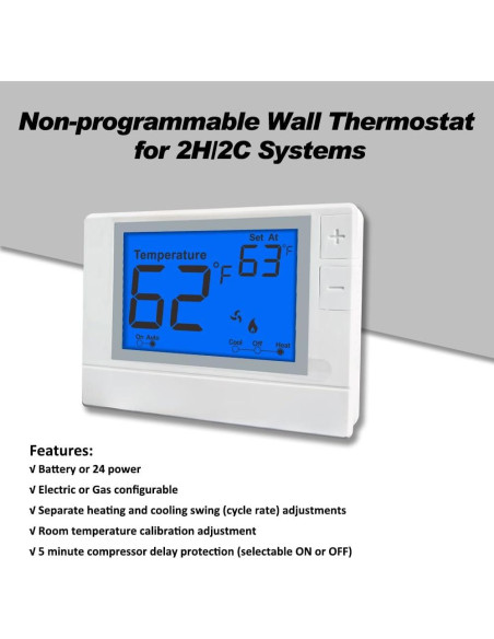 Termostato Digital Coiiwsei RTH702, 2 Calor/2 Frío, Pantalla LCD