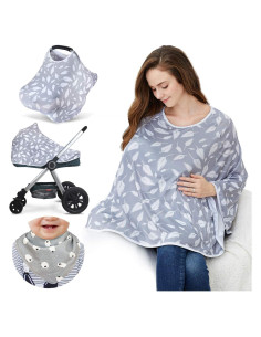 Cubierta de Lactancia Poncho Huatian 360 - Plumas Grises