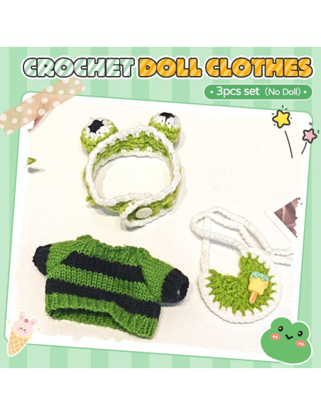 Conjunto de Ropa de Muñeca Bubu 17 cm Ganchillo 3 Piezas