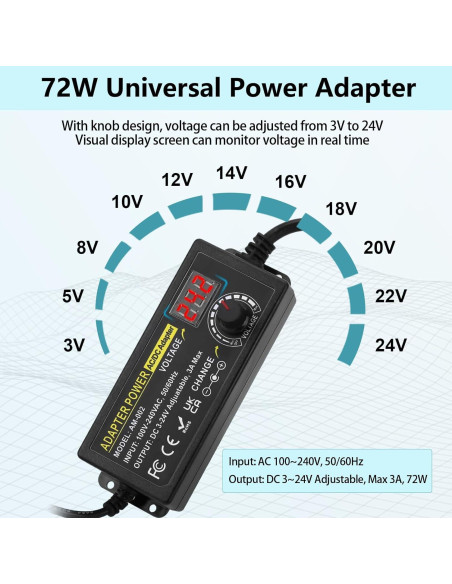Adaptador de Poder Ajustable TOUS 3V-24V 3A 72W AC/DC