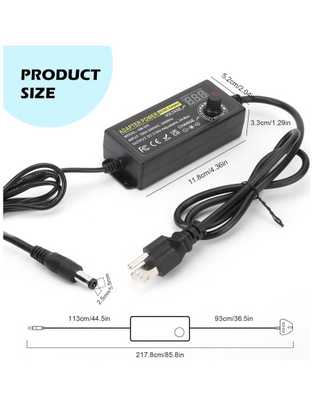 Adaptador de Poder Ajustable TOUS 3V-24V 3A 72W AC/DC