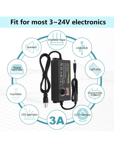 Adaptador de Poder Ajustable TOUS 3V-24V 3A 72W AC/DC