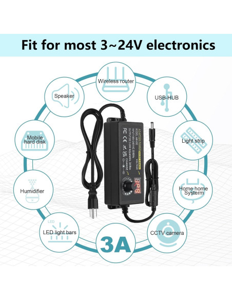 Adaptador de Poder Ajustable TOUS 3V-24V 3A 72W AC/DC