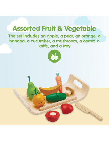 Juego de Comida de Frutas y Verduras PlanToys - Madera Ecológica
