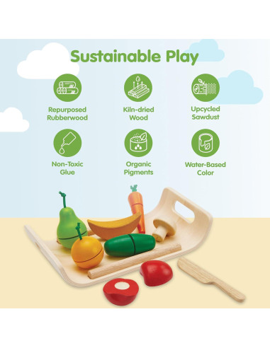 Juego de Comida de Frutas y Verduras PlanToys - Madera Ecológica