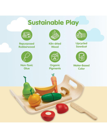 Juego de Comida de Frutas y Verduras PlanToys - Madera Ecológica
