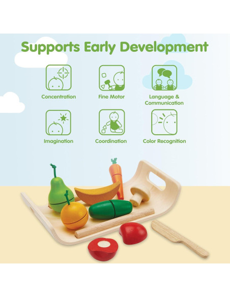 Juego de Comida de Frutas y Verduras PlanToys - Madera Ecológica