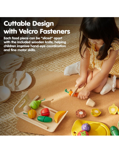 Juego de Comida de Frutas y Verduras PlanToys - Madera Ecológica