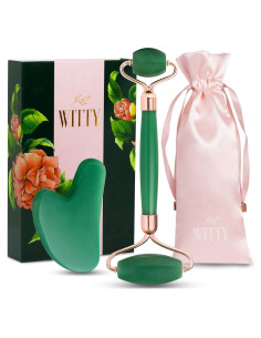 Set de Rodillo Facial y Gua Sha WITTY - Jade Verde, 15cm