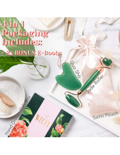 Set de Rodillo Facial y Gua Sha WITTY - Jade Verde, 15cm 2