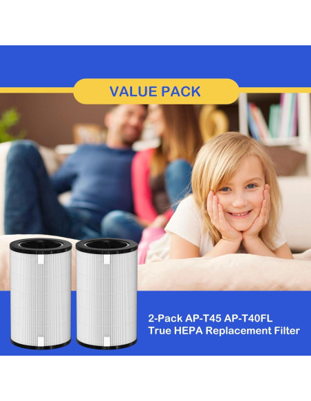Filtro de Reemplazo HEPA Roninby HD-40 para Purificador HoMedics AP-T45 AP-T40FL - 2 Paquete