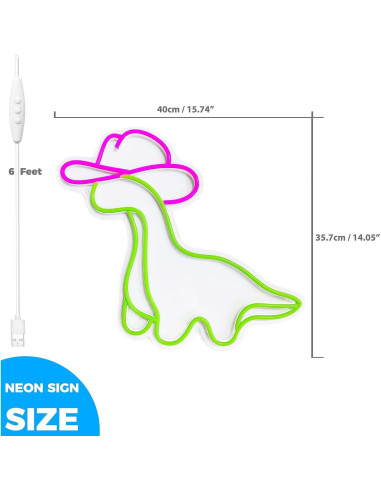 Letrero Neón Dinosaurio Vaquera iPuppy LED 40x36cm