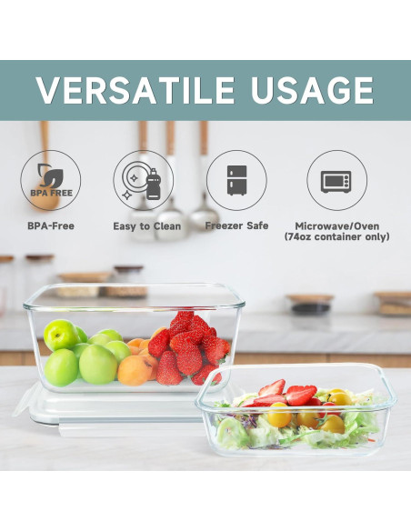 Contenedores de Almacenamiento de Alimentos de Vidrio KOMUEE 2 Piezas 6L y 2.2L