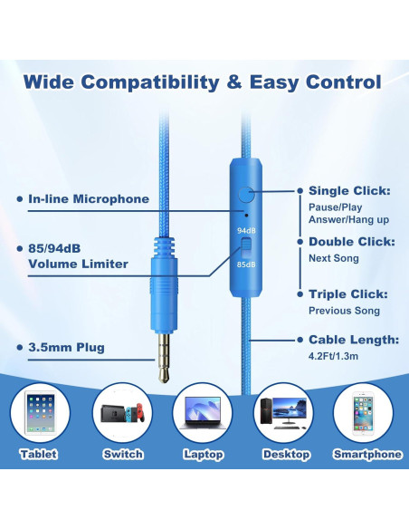 Auriculares Joysico YO1 para Niños con Micrófono Azul 85dB