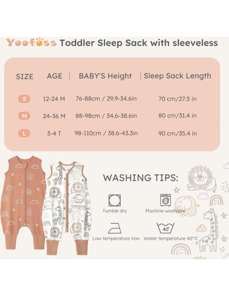 Saco de Sueño Yoofoss 3-4T 100% Algodón Orgánico con Pies