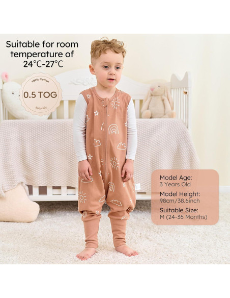 Saco de Sueño Yoofoss 3-4T 100% Algodón Orgánico con Pies