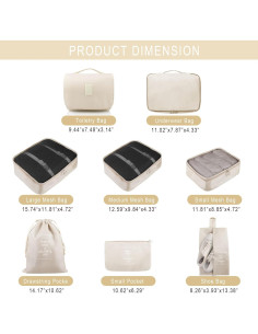 Set de Cubos de Empaque Ebbniur 8 Pzs Beige Gran Capacidad 2