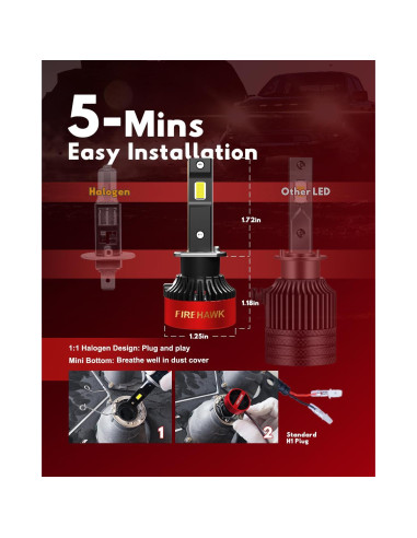 Bombillas H1 Firehawk 40000LM Luz de Niebla IP68 - Paquete de 2
