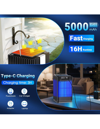 Zapper Solar de Insectos Zwiran 5000mAh Impermeable Negro