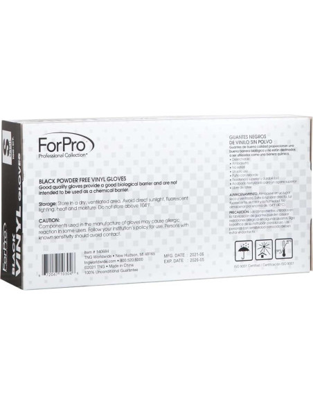 Guantes de Vinilo Desechables ForPro Negros Pequeños 100 Unidades
