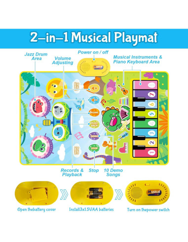 Alfombra Musical Dinosaurio Fuvappil 26.9x30 cm para Bebés